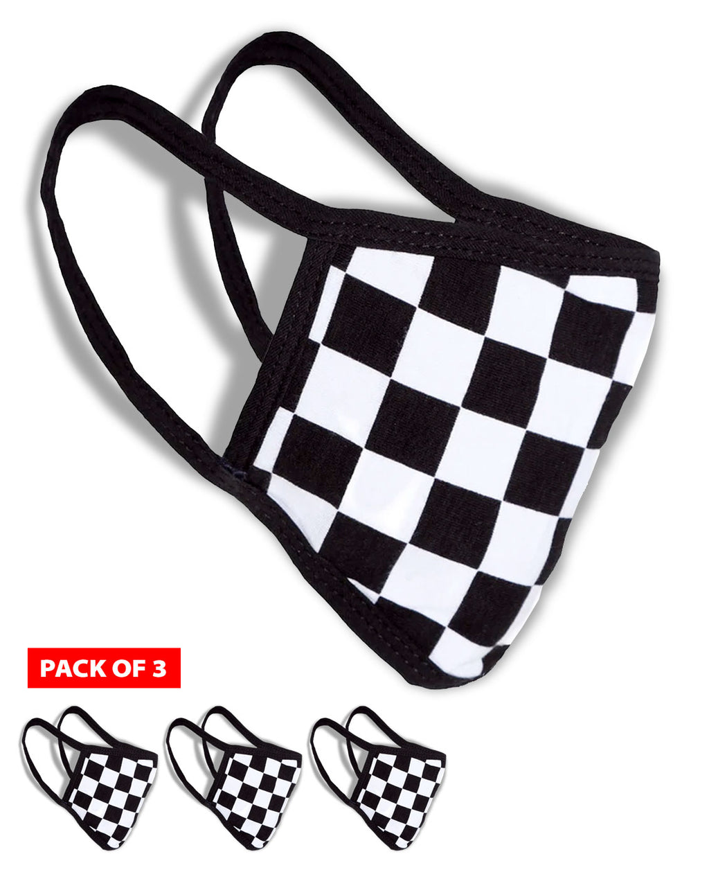 Face Masks - Checkered Racing Flag - Men - Coronavirus / Covid-19 - 3 masks