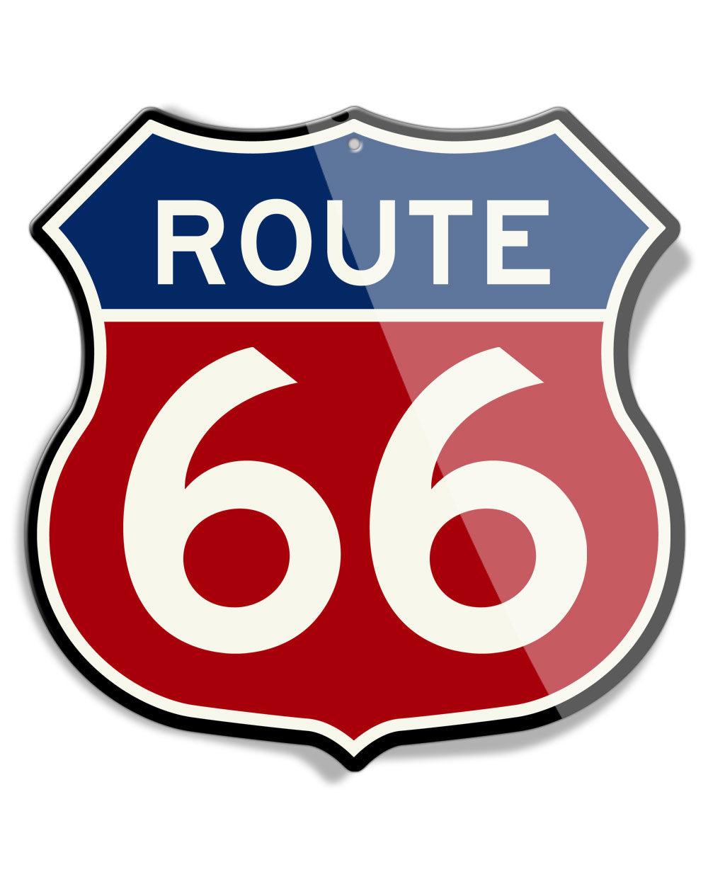 Route 66 Color - Classic Style - Shield Shape - Aluminum Sign