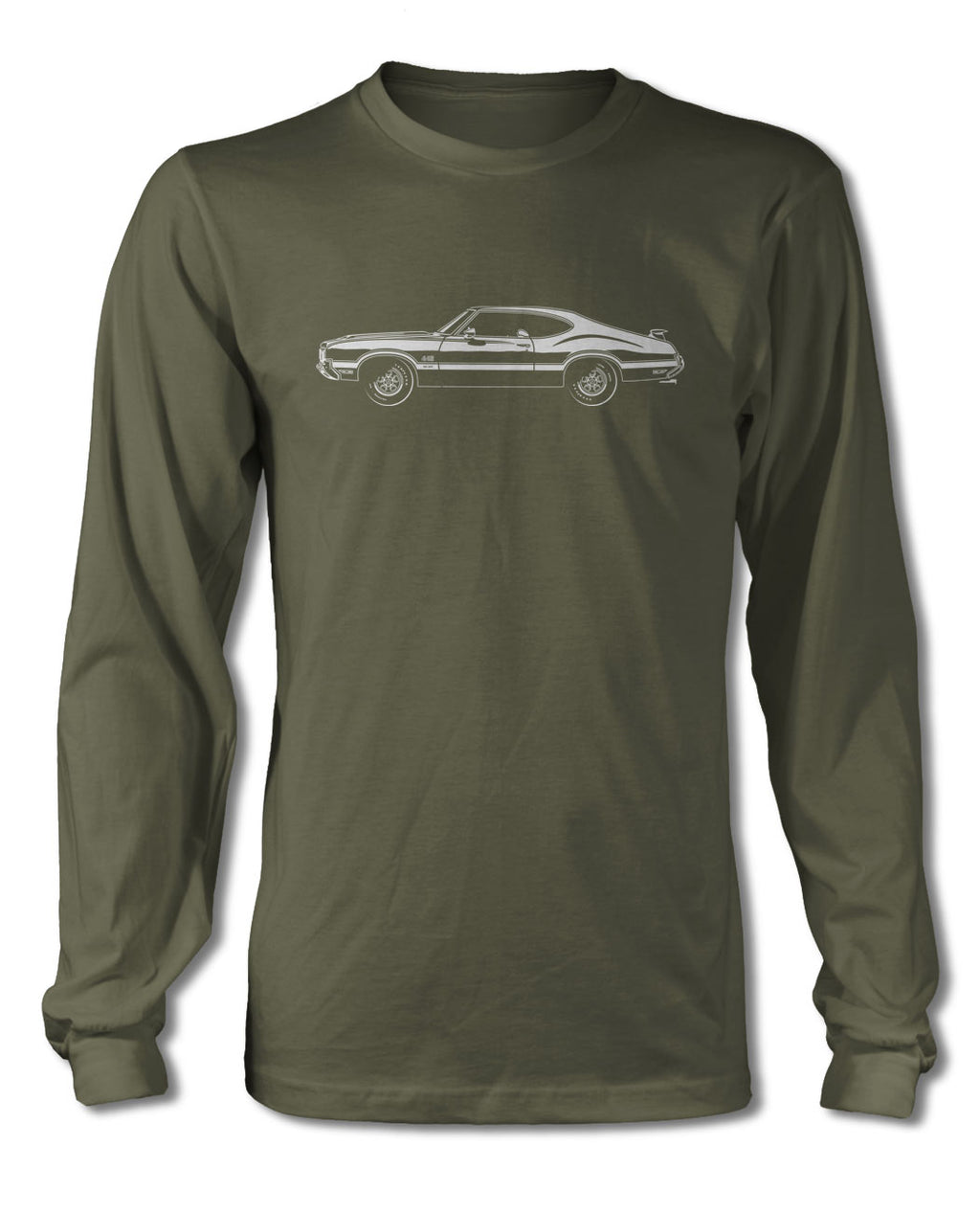 1970 Oldsmobile Cutlass 4-4-2 W-30 Holiday Coupe with Spoiler T-Shirt - Long Sleeves - Side View