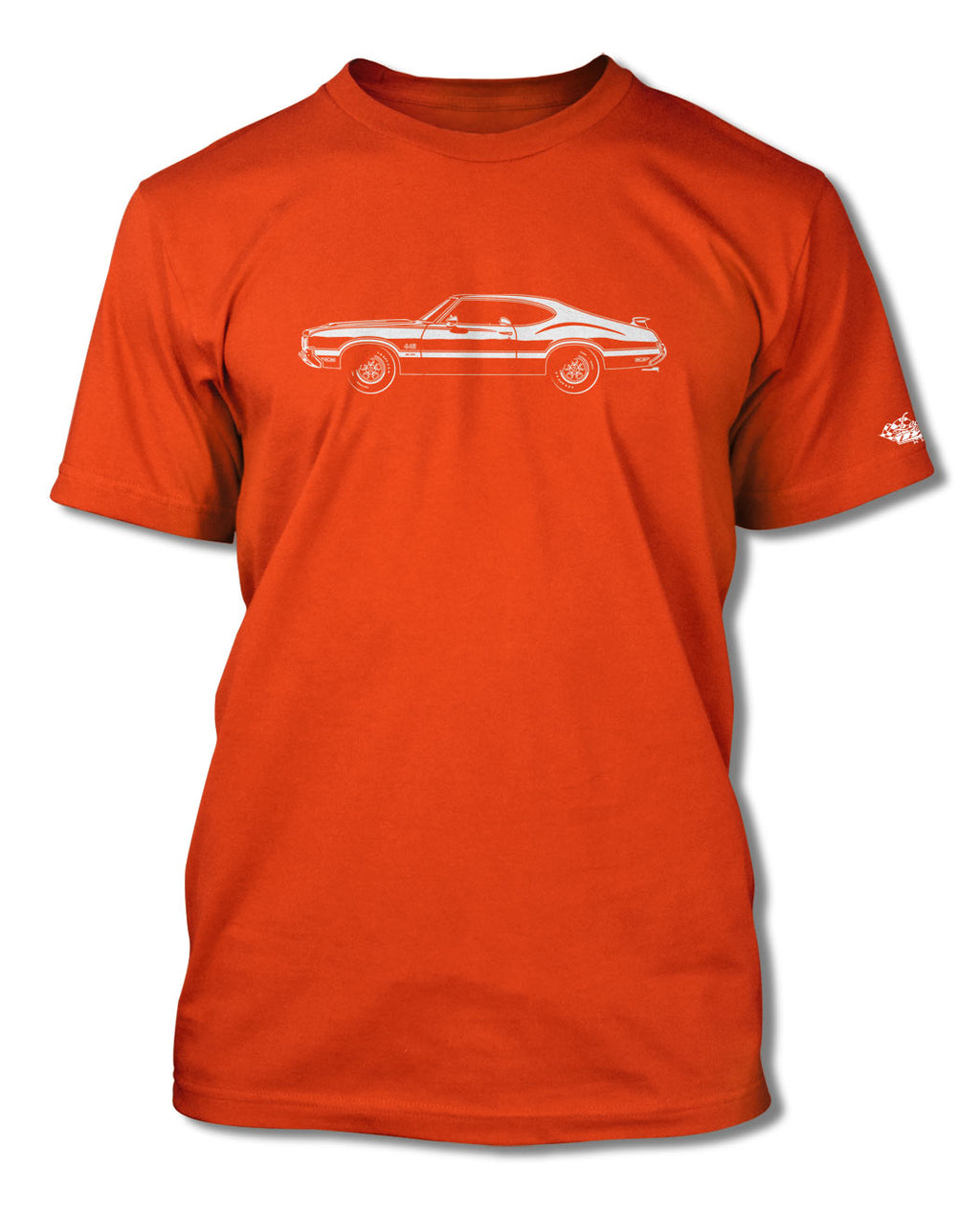 1970 Oldsmobile Cutlass 4-4-2 W-30 Holiday Coupe with Spoiler T-Shirt - Men - Side View