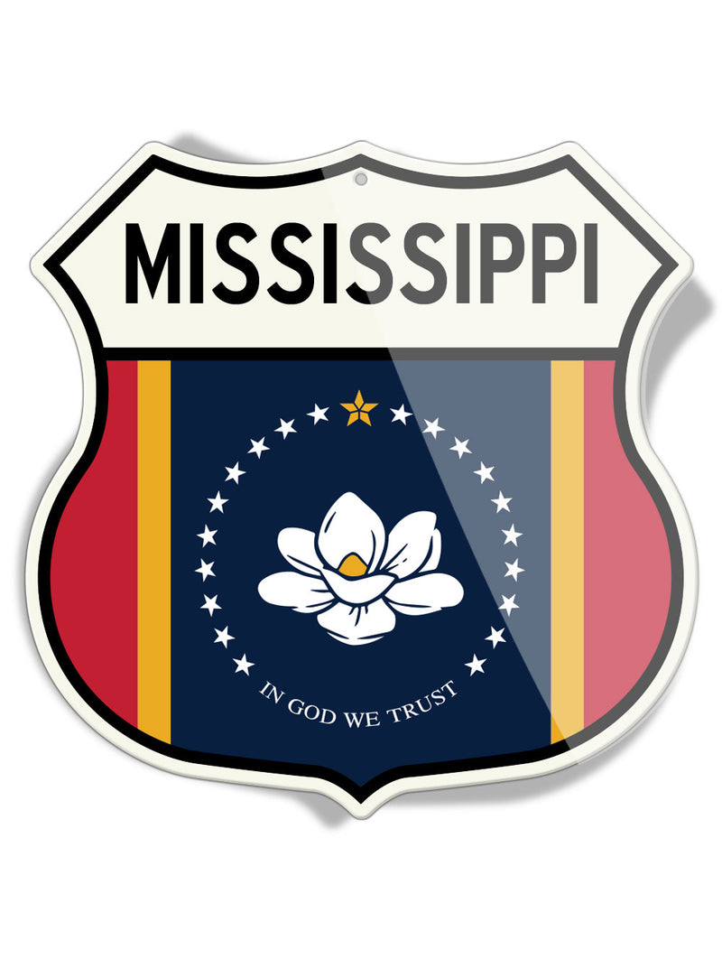 State Flag of Mississippi - Shield Shape - Aluminum Sign