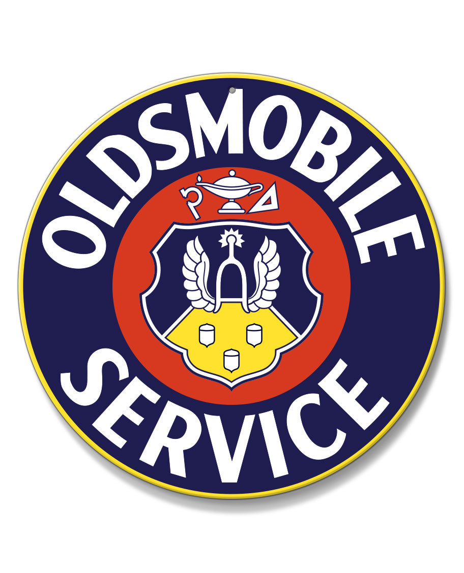 Oldsmobile Crest Service Rocket Round Emblem Round Aluminum Sign - Vintage Emblem