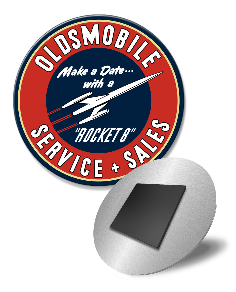 Oldsmobile Rocket Service & Sales Emblem Round Fridge Magnet - Vintage Emblem