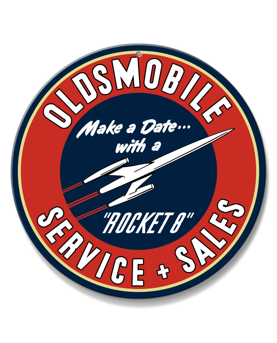 Oldsmobile Rocket Service & Sales Emblem Round Aluminum Sign - Vintage Emblem