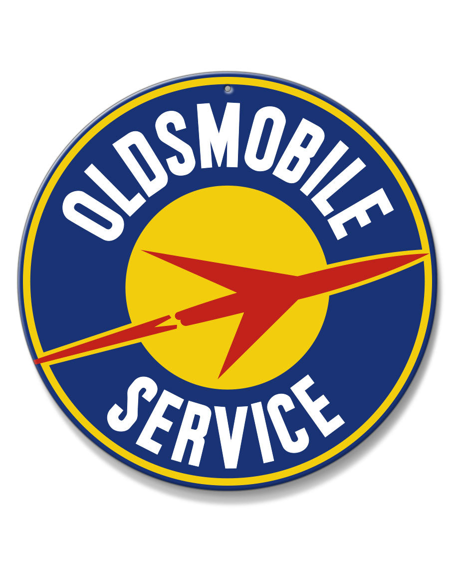 Oldsmobile Rocket Service Round Emblem Round Aluminum Sign - Vintage Emblem