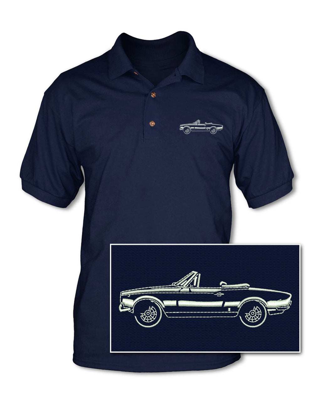 Fiat 124 Sport Spider Convertible 1974 - 1982 Adult Pique Polo Shirt - Side View
