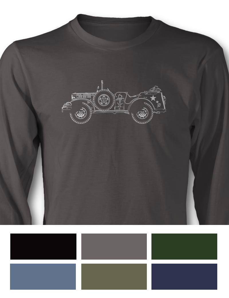 1944 Dodge WC-56 WC-57 Weapons Carrier WWII T-Shirt - Long Sleeves - Side View