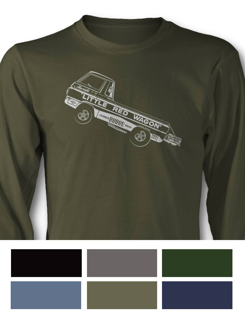 1965 Dodge A100 Pickup "Little Red Wagon" Wheelstand T-Shirt - Long Sleeves - Side View