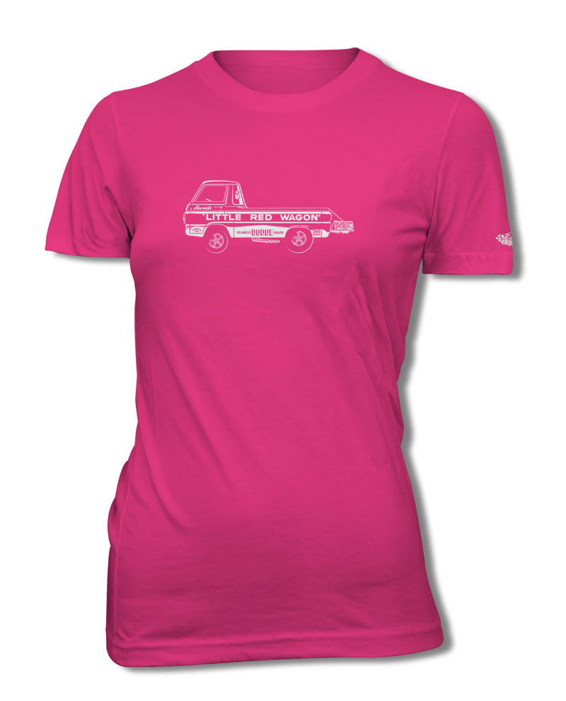 1965 Dodge A100 Pickup "Little Red Wagon" Dragster T-Shirt - Women - Side View