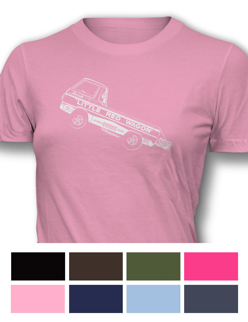 1965 Dodge A100 Pickup "Little Red Wagon" Wheelstand T-Shirt - Women - Side View