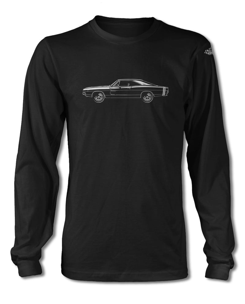 1968 Dodge Charger RT With Stripes Coupe T-Shirt - Long Sleeves - Side View