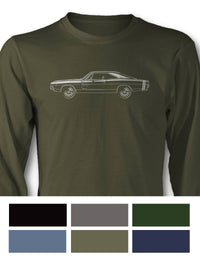 1968 Dodge Charger RT With Stripes Coupe T-Shirt - Long Sleeves - Side View