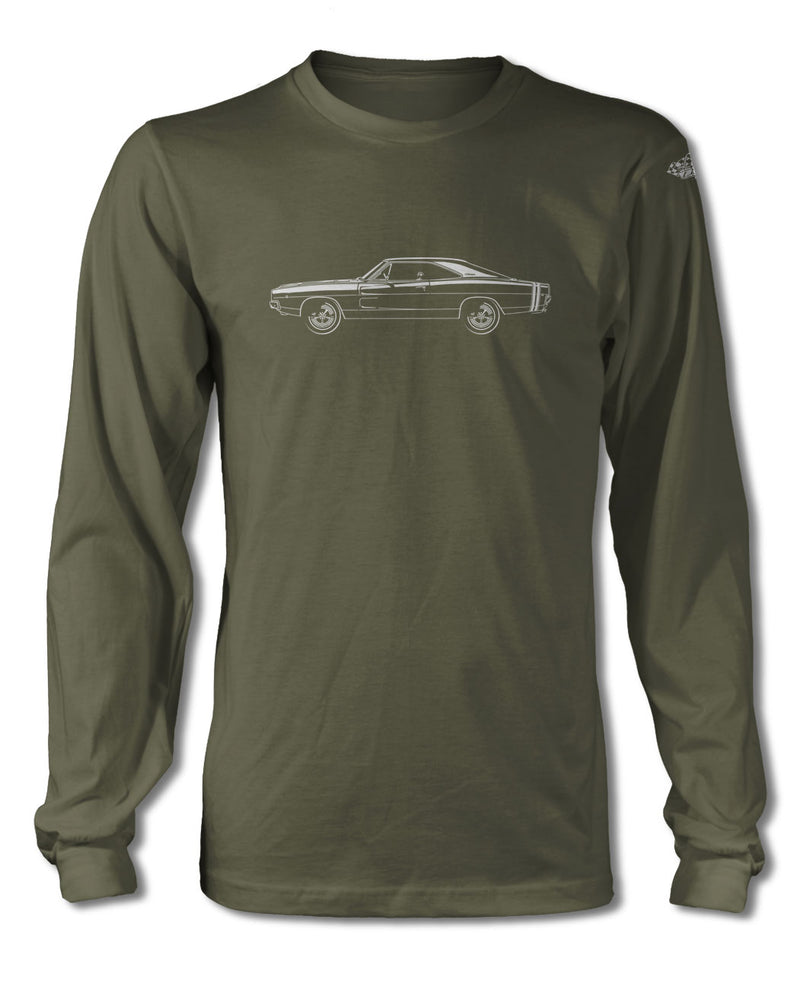 1968 Dodge Charger RT With Stripes Coupe T-Shirt - Long Sleeves - Side View