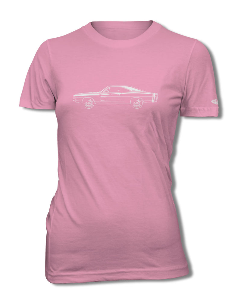 1968 Dodge Charger RT With Stripes Hardtop T-Shirt - Women - Side View