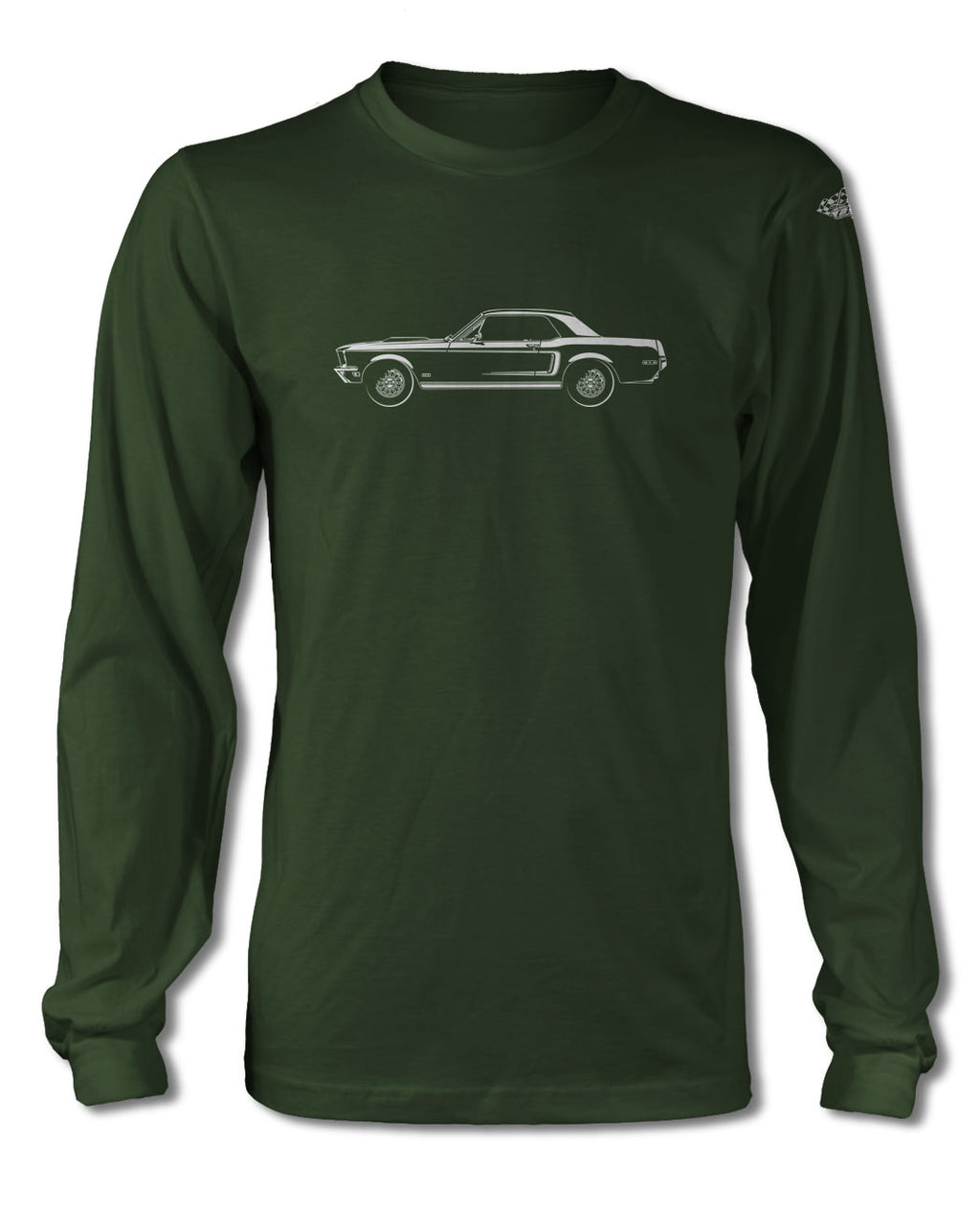 1968 Ford Mustang GT Coupe with Stripes T-Shirt - Long Sleeves - Side View