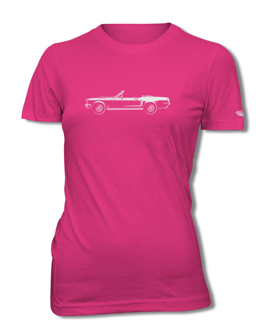1968 Ford Mustang GT Convertible with Stripes T-Shirt - Women - Side View