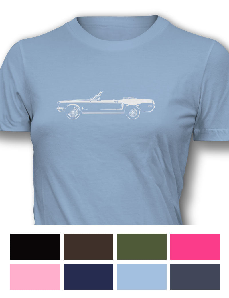 1968 Ford Mustang Base Convertible with Stripes T-Shirt - Women - Side View