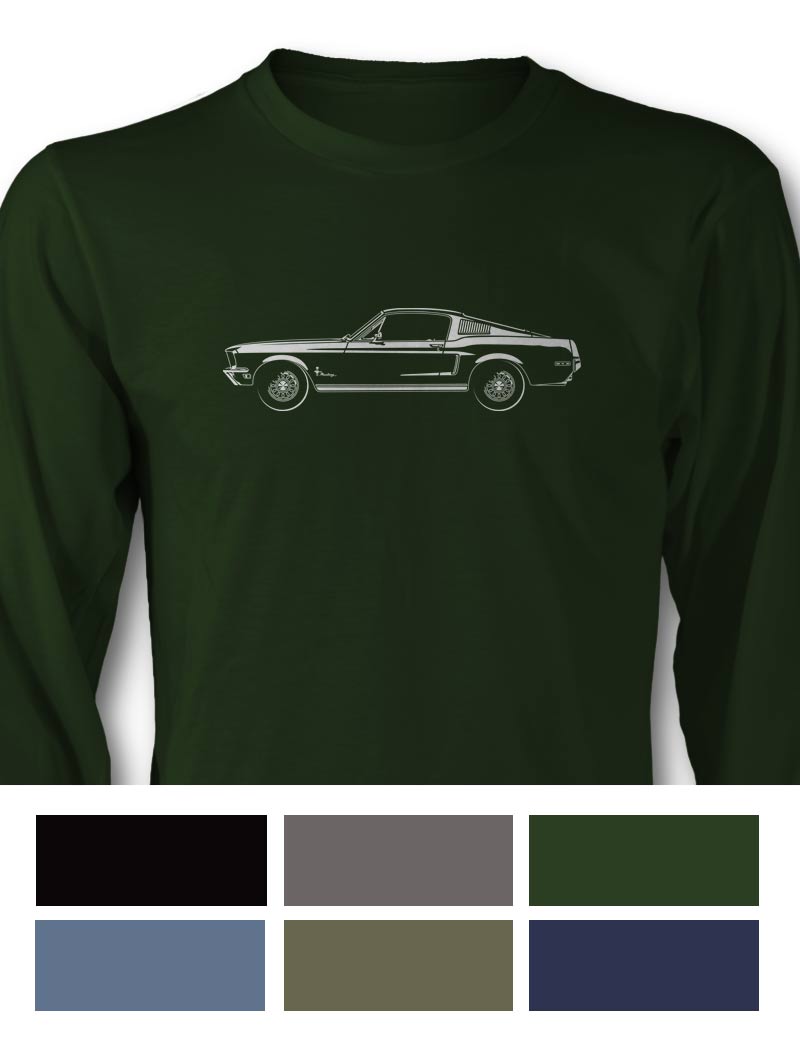 1968 Ford Mustang Base Fastback T-Shirt - Long Sleeves - Side View
