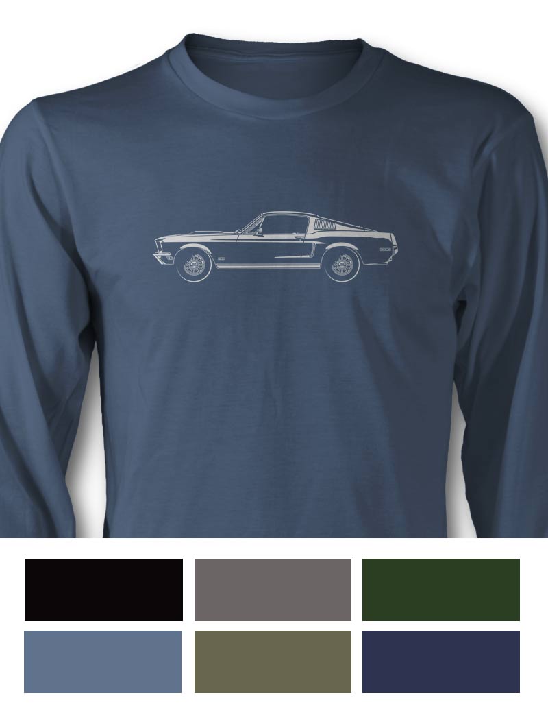 1968 Ford Mustang GT Fastback T-Shirt - Long Sleeves - Side View