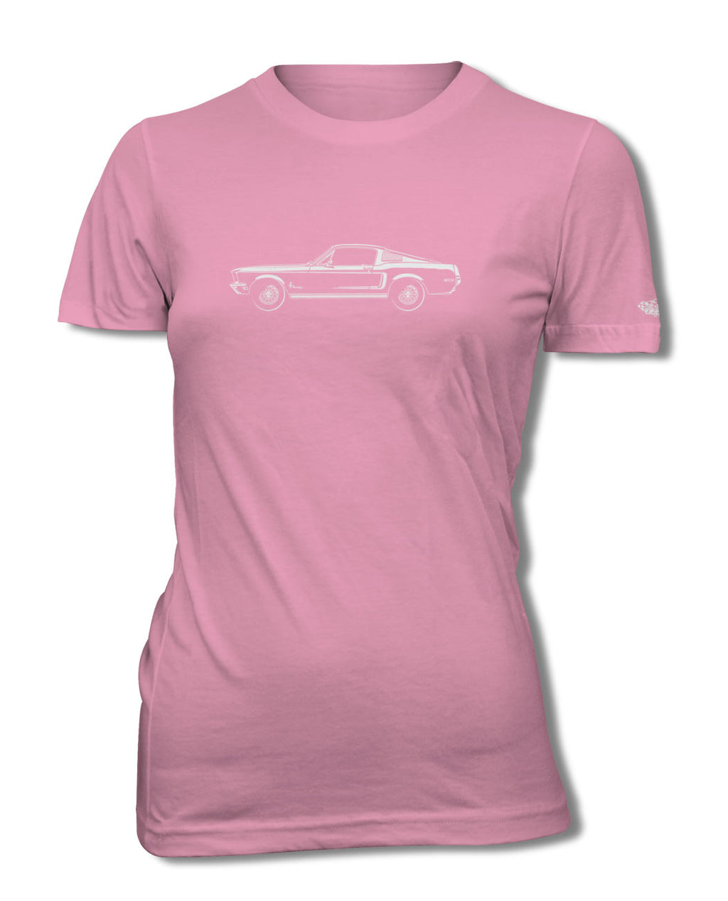 1968 Ford Mustang Base Fastback with Stripes T-Shirt - Women - Side View