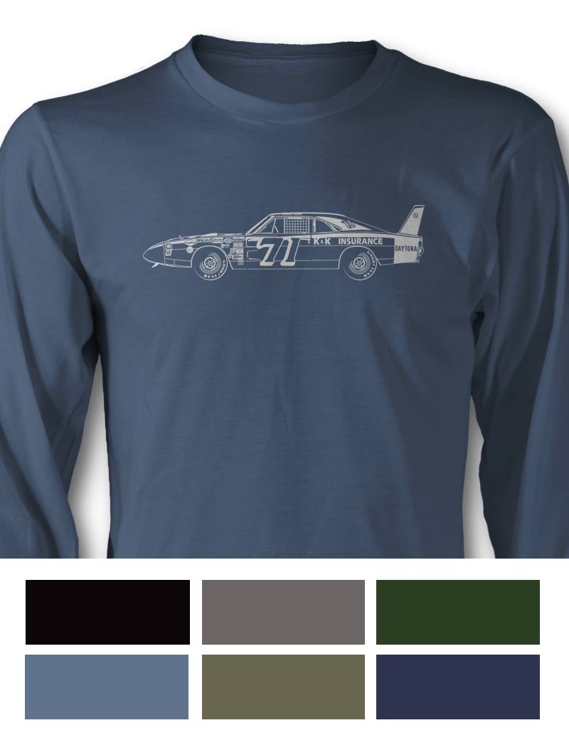 1969 Dodge Charger Daytona Bobby Issac #71 T-Shirt - Long Sleeves - Side View