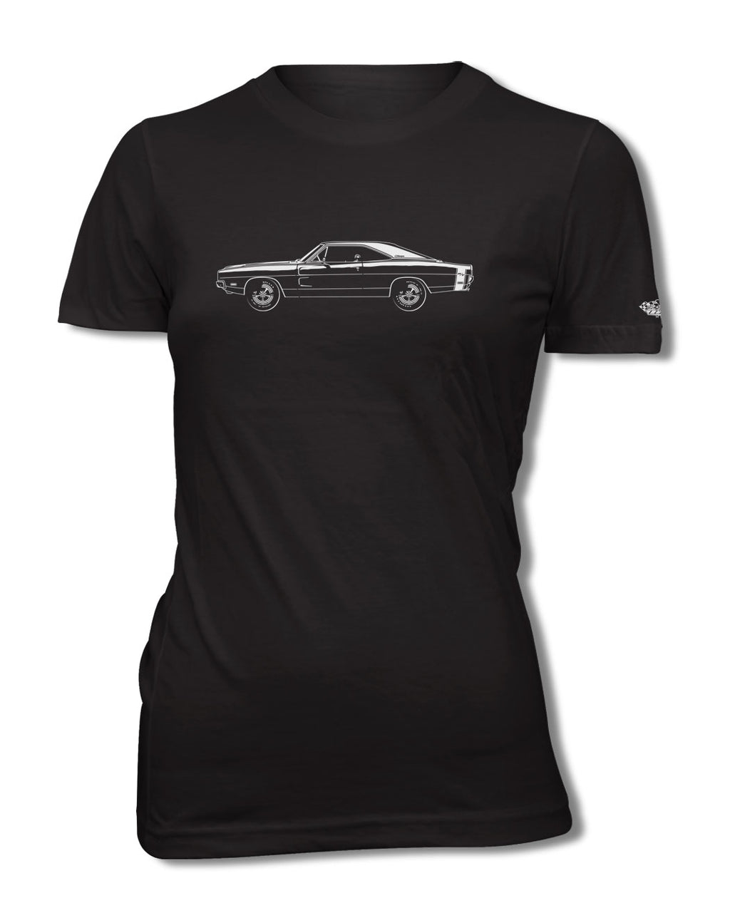 1969 Dodge Charger RT With Stripes Hardtop T-Shirt - Women - Side View