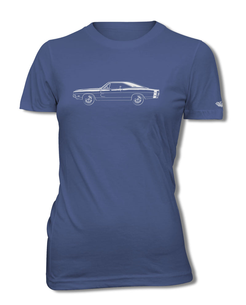 1969 Dodge Charger RT With Stripes Hardtop T-Shirt - Women - Side View
