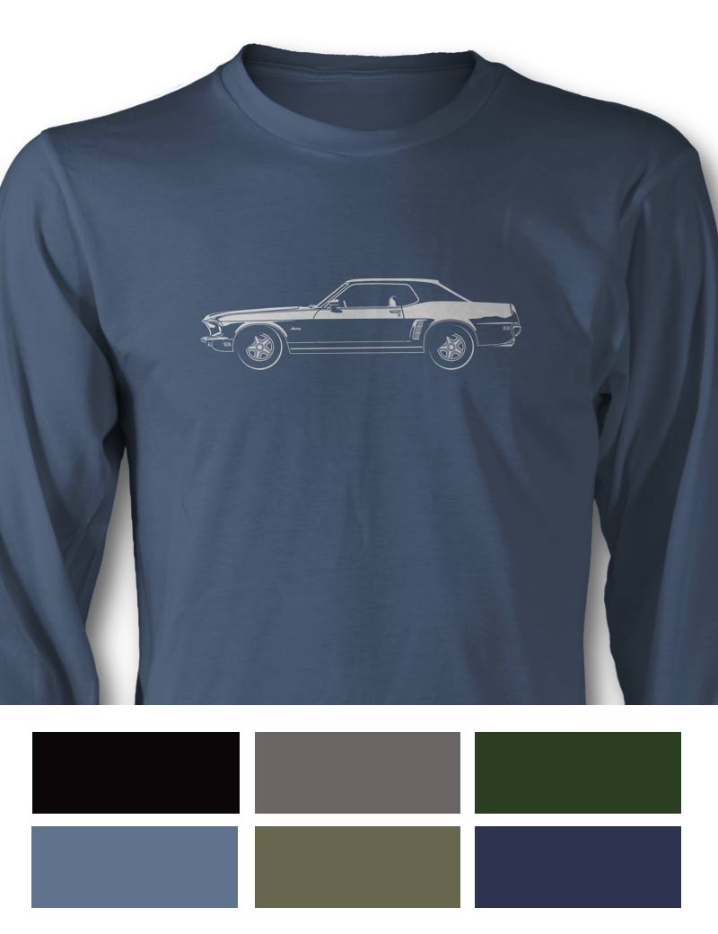 1969 Ford Mustang Base Coupe T-Shirt - Long Sleeves - Side View