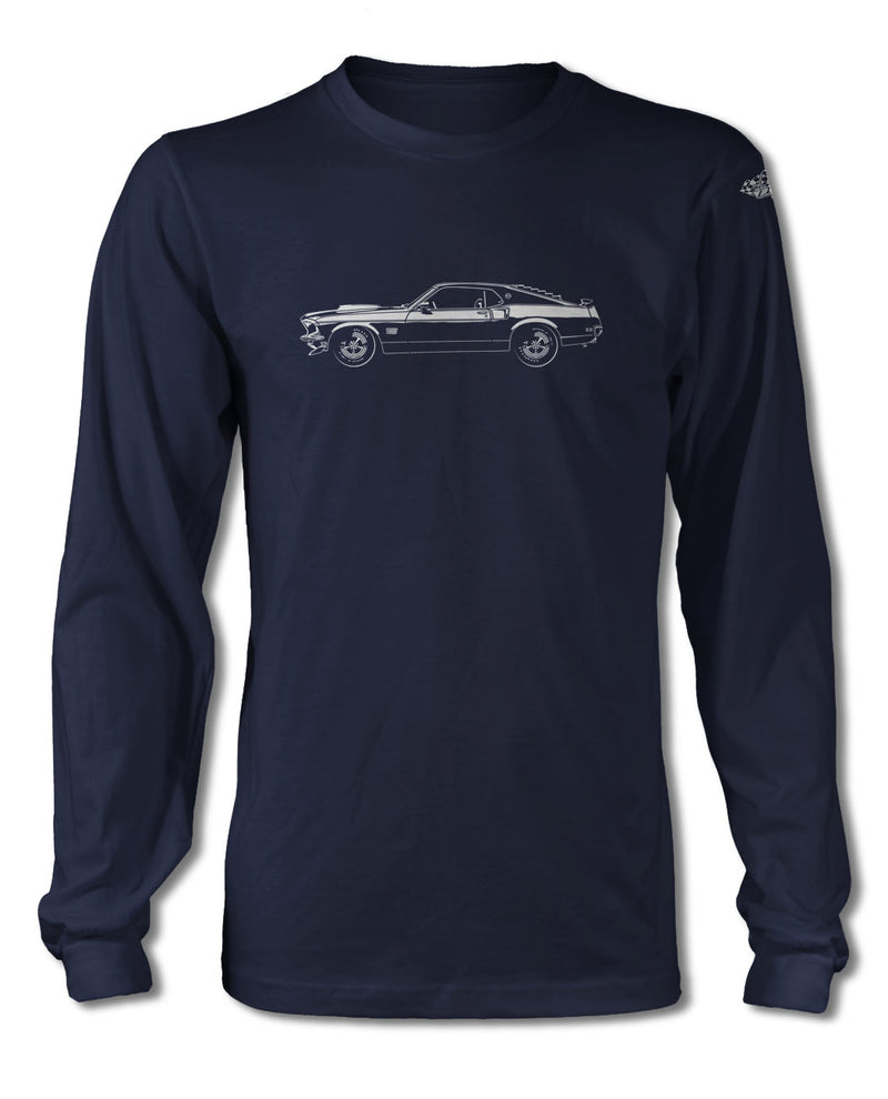 1969 Ford Mustang BOSS 429 Fastback with Spoiler & Shades T-Shirt - Long Sleeves - Side View