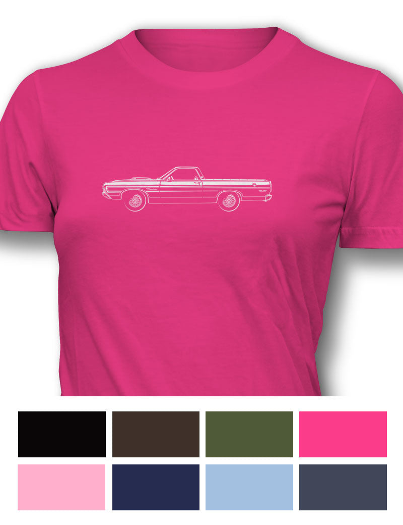 1969 Ford Ranchero GT with Stripes T-Shirt - Women - Side View