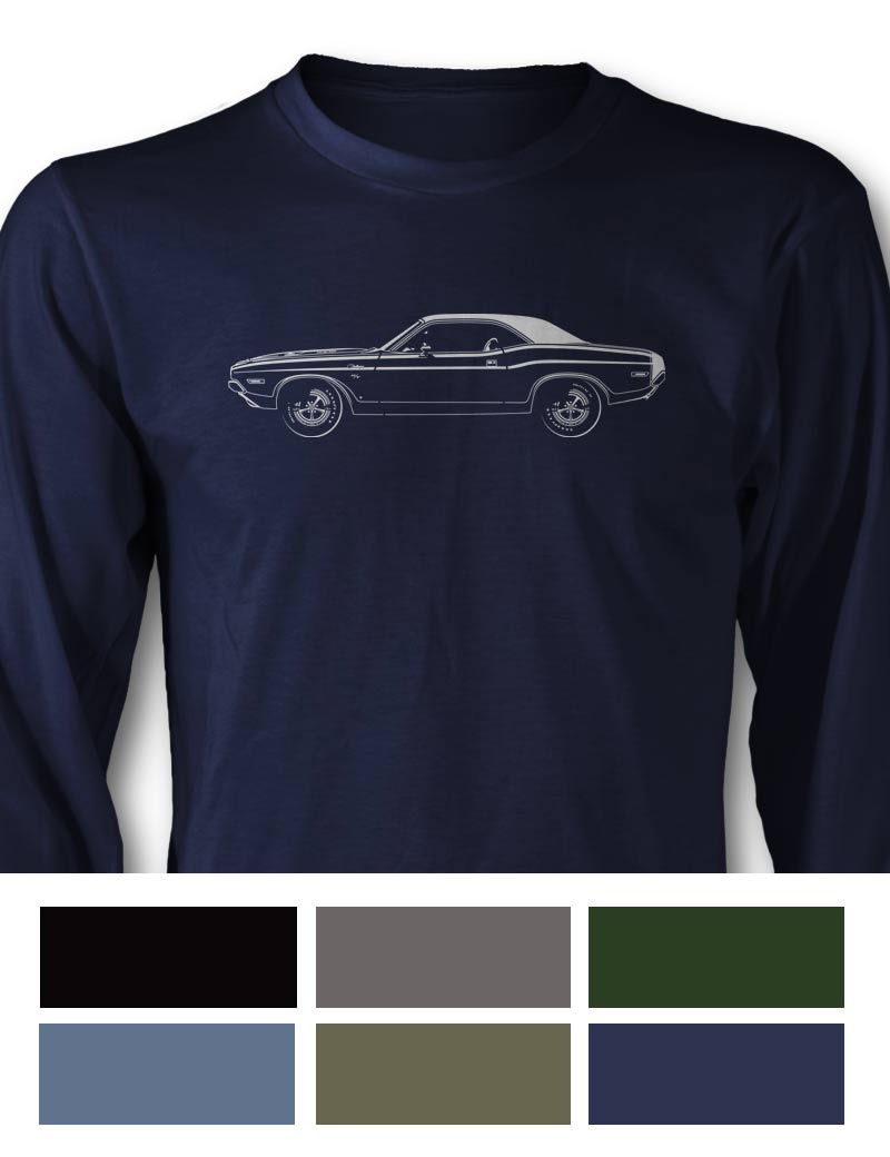 1970 Dodge Challenger RT Scat Pack Hardtop Bulge Hood T-Shirt - Long Sleeves - Side View
