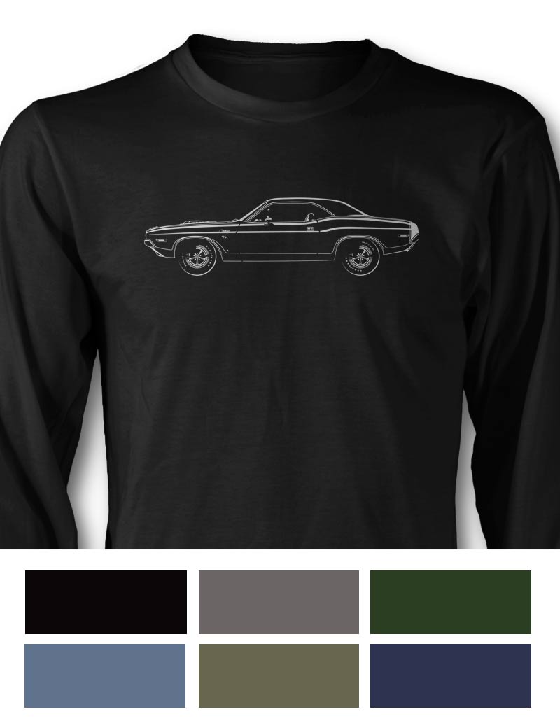 1970 Dodge Challenger RT Scat Pack Coupe Shaker Hood T-Shirt - Long Sleeves - Side View