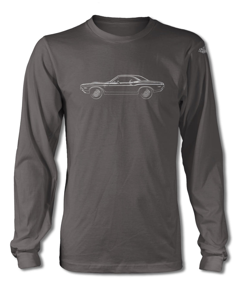 1970 Dodge Challenger RT Coupe Shaker Hood T-Shirt - Long Sleeves - Side View