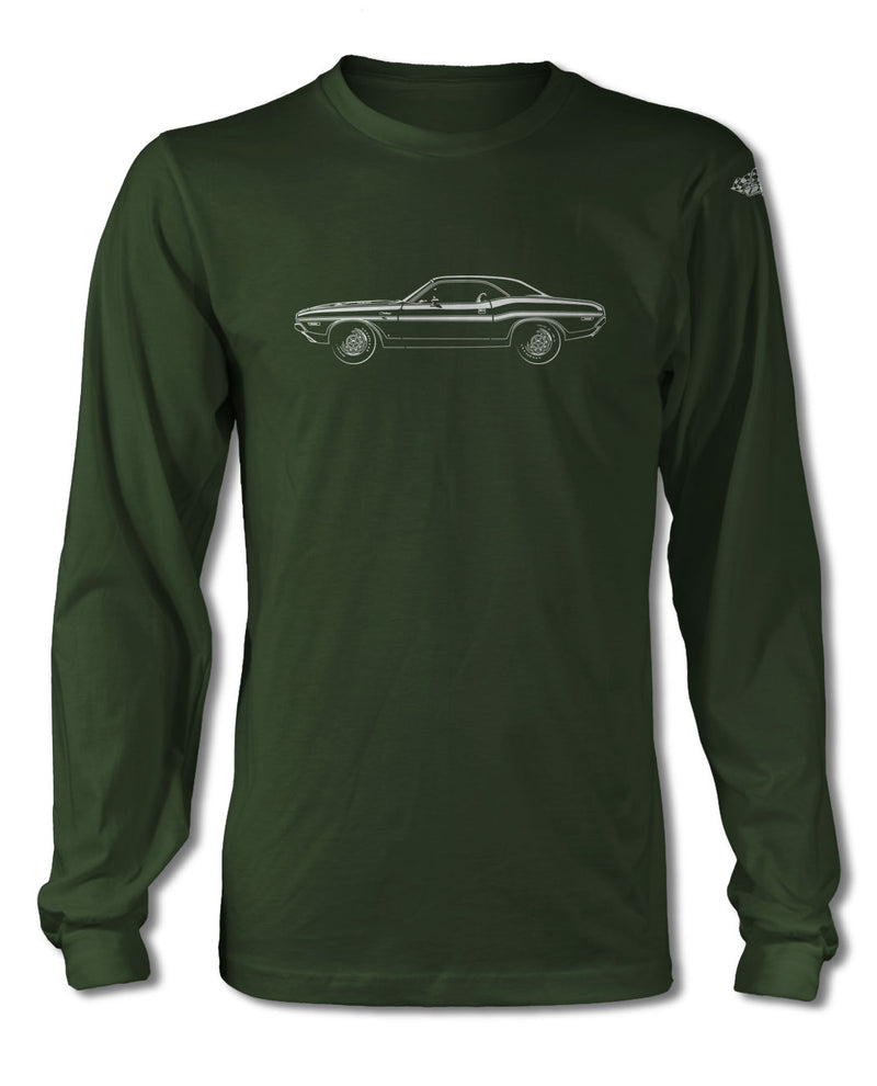 1970 Dodge Challenger RT with Stripes Coupe Bulge Hood T-Shirt - Long Sleeves - Side View