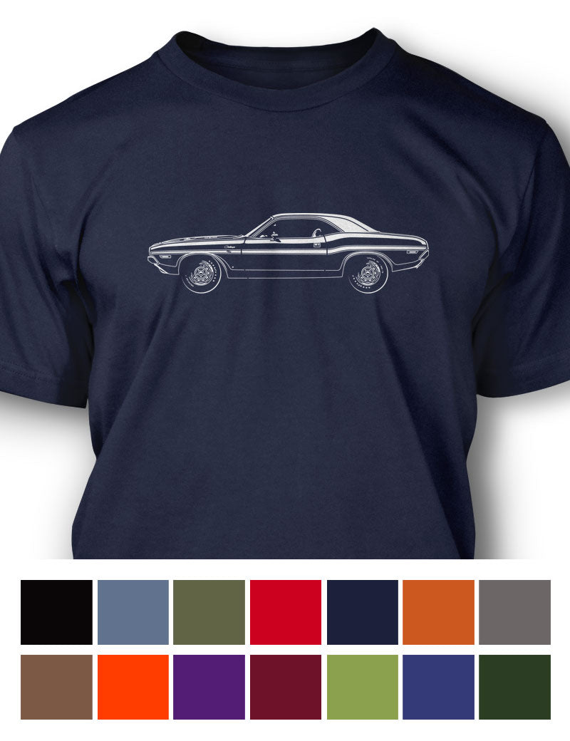 1970 Dodge Challenger RT with Stripes Hardtop Bulge Hood T-Shirt - Men - Side View
