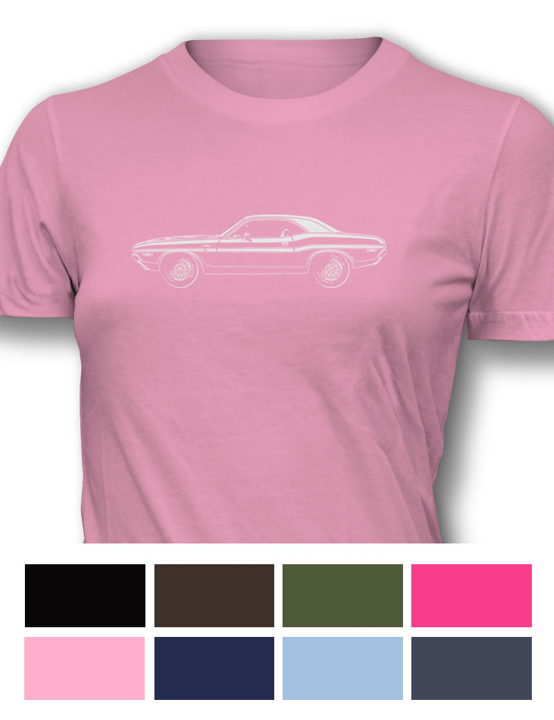 1970 Dodge Challenger RT with Stripes Hardtop Bulge Hood T-Shirt - Women - Side View