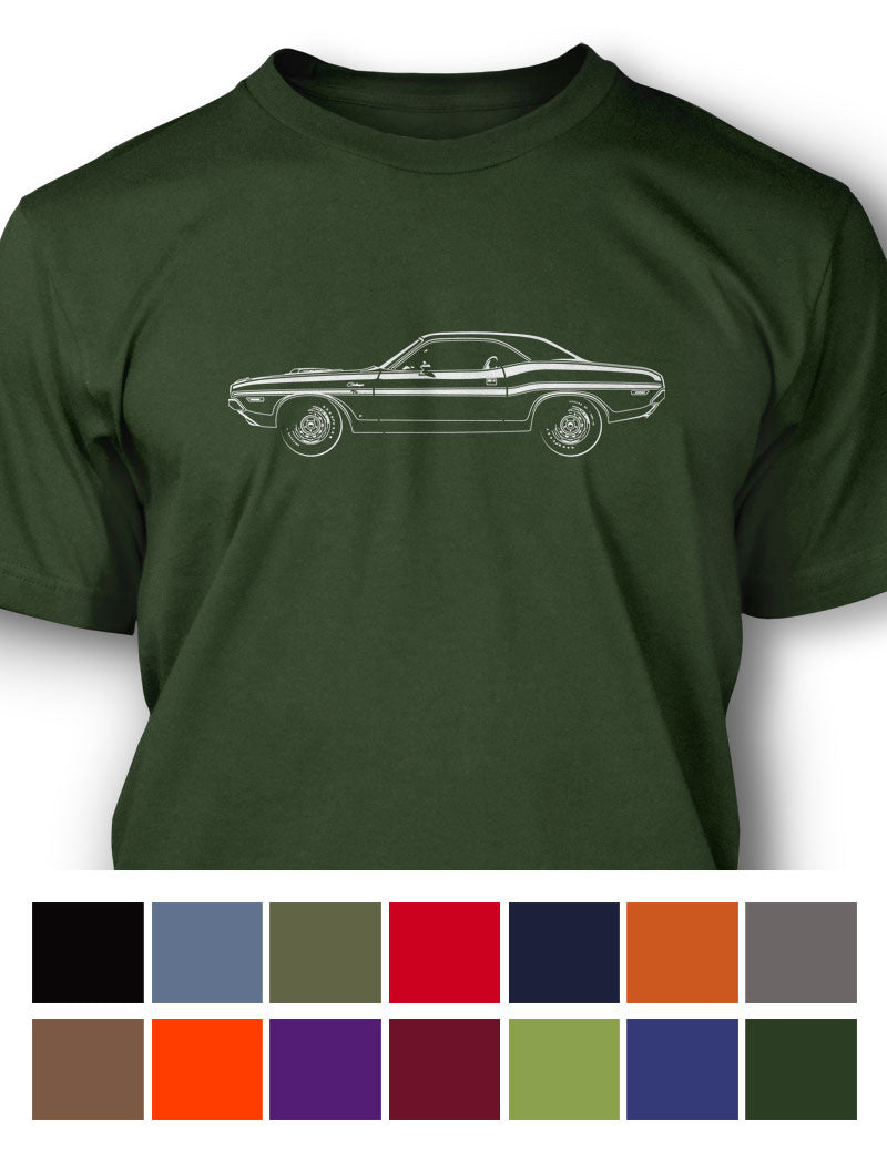 1970 Dodge Challenger RT with Stripes Coupe Shaker Hood T-Shirt - Men - Side View