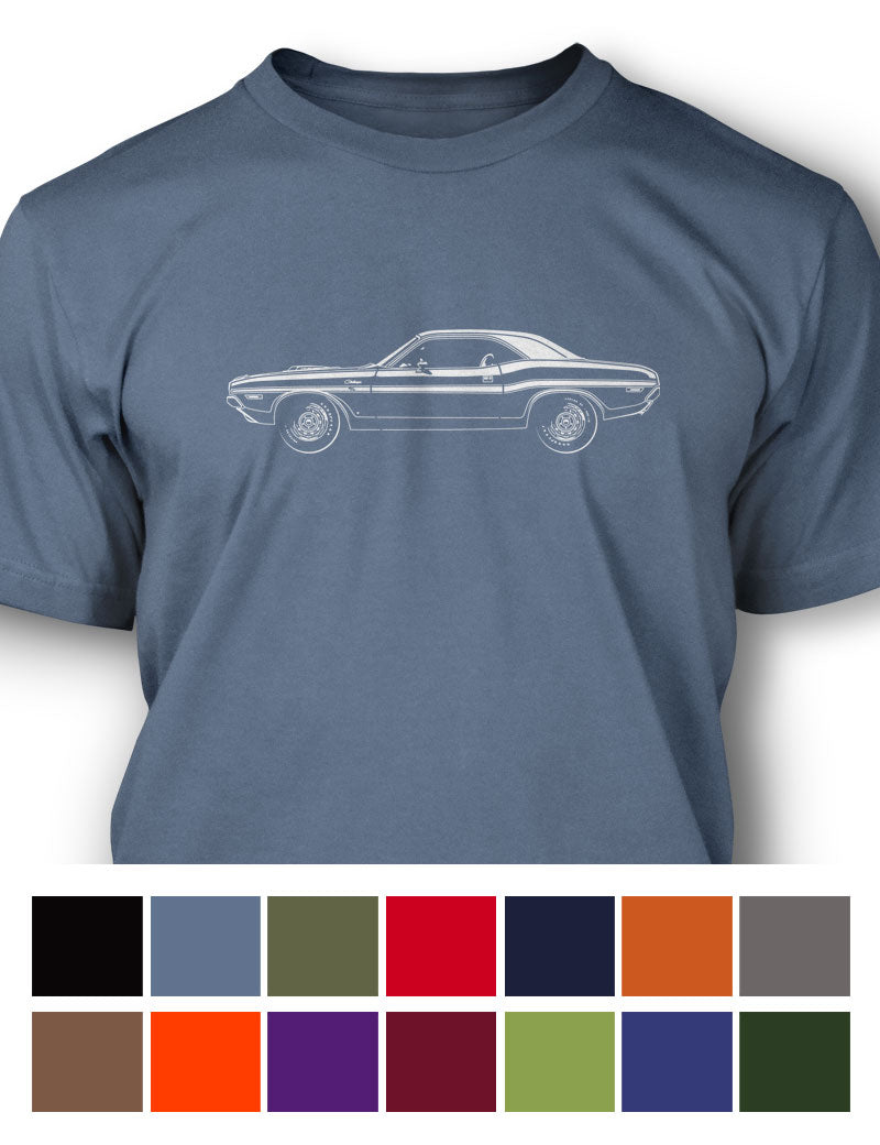 1970 Dodge Challenger RT with Stripes Hardtop Shaker Hood T-Shirt - Men - Side View