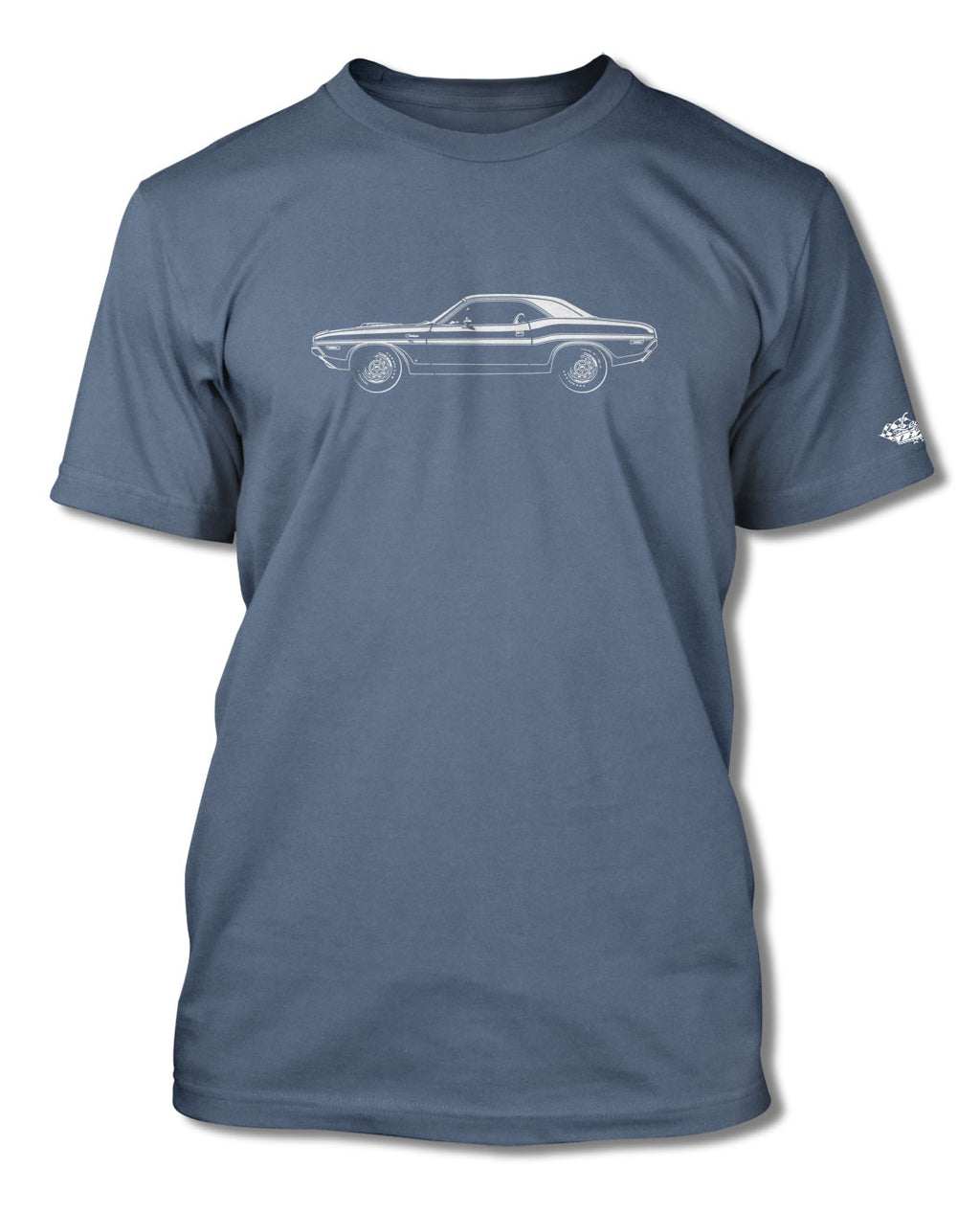 1970 Dodge Challenger RT with Stripes Hardtop Shaker Hood T-Shirt - Men - Side View