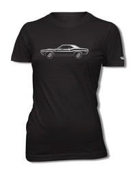 1970 Dodge Challenger RT with Stripes Hardtop Shaker Hood T-Shirt - Women - Side View