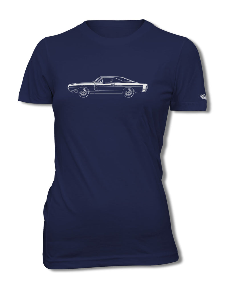 1970 Dodge Charger RT With Stripes Hardtop T-Shirt - Women - Side View