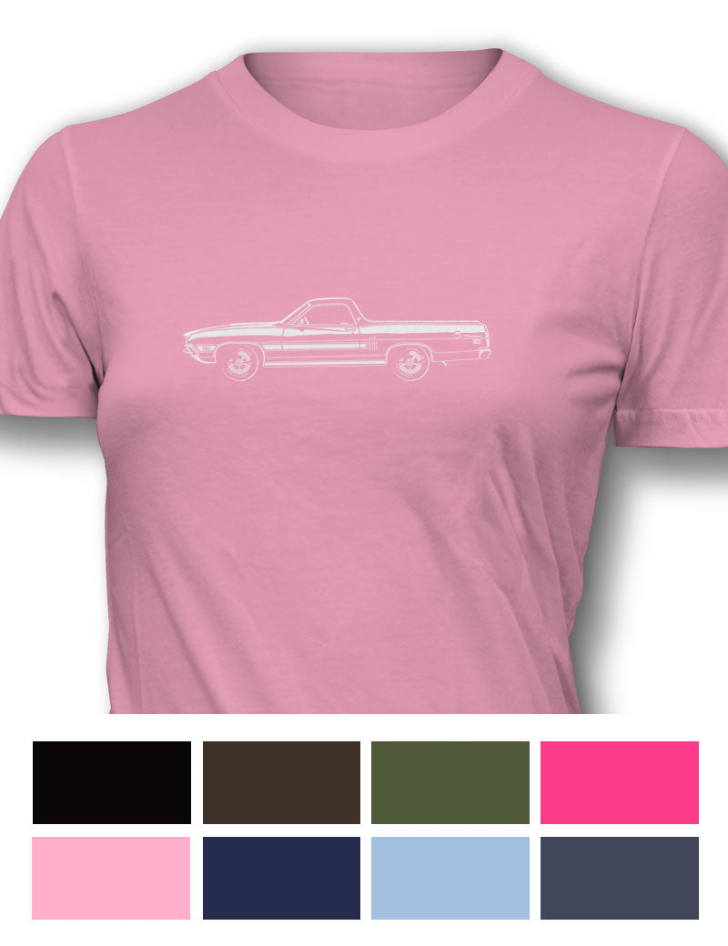 1970 Ford Ranchero GT with Stripes T-Shirt - Women - Side View