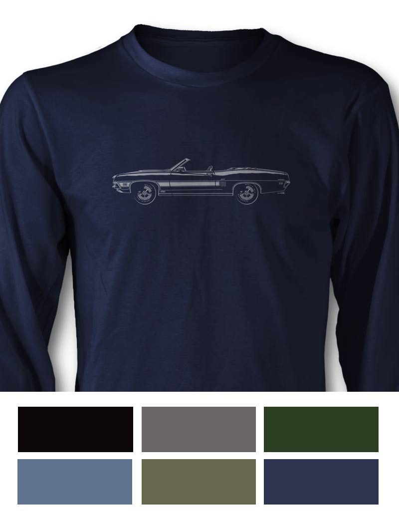 1970 Ford Torino GT Convertible with Stripes T-Shirt - Long Sleeves - Side View