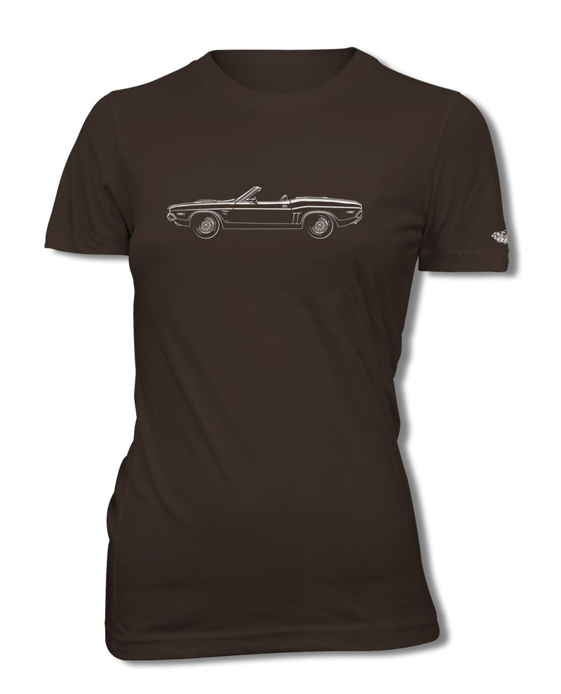 1971 Dodge Challenger RT Convertible Shaker Hood T-Shirt - Women - Side View