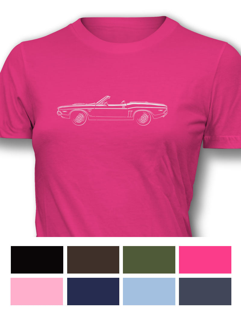 1971 Dodge Challenger RT Convertible Shaker Hood T-Shirt - Women - Side View