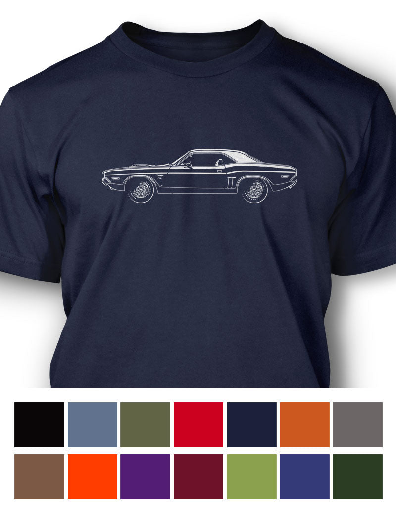 1971 Dodge Challenger RT Hardtop Shaker Hood T-Shirt - Men - Side View