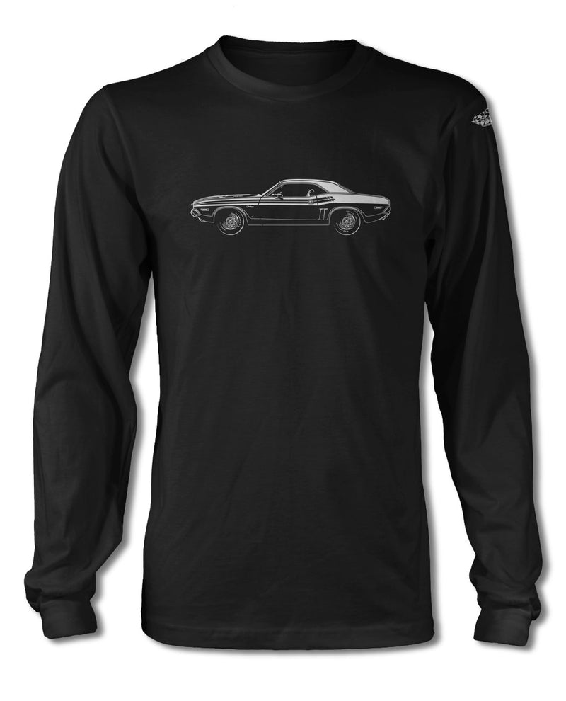 1971 Dodge Challenger RT with Stripes Hardtop Bulge Hood T-Shirt - Long Sleeves - Side View