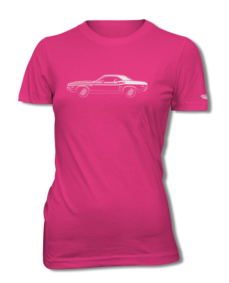1971 Dodge Challenger RT with Stripes Hardtop Bulge Hood T-Shirt - Women - Side View