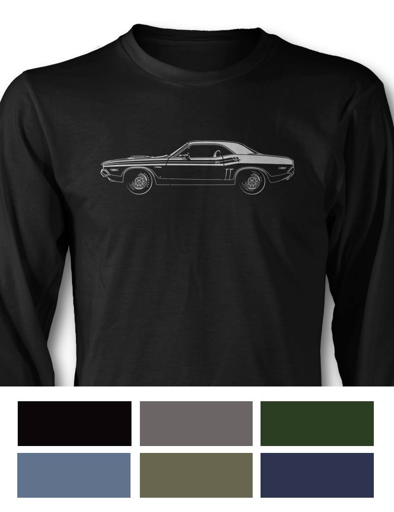 1971 Dodge Challenger RT with Stripes Coupe Shaker Hood T-Shirt - Long Sleeves - Side View