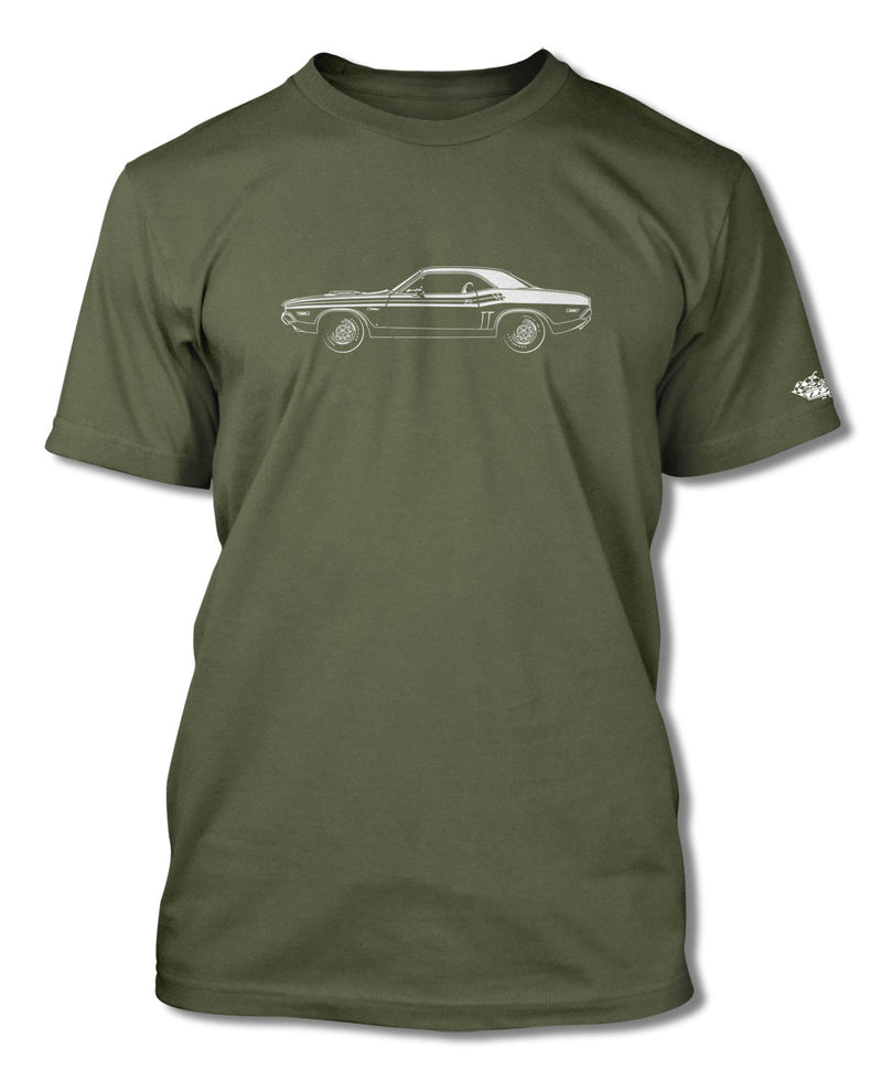 1971 Dodge Challenger RT with Stripes Coupe Shaker Hood T-Shirt - Men - Side View